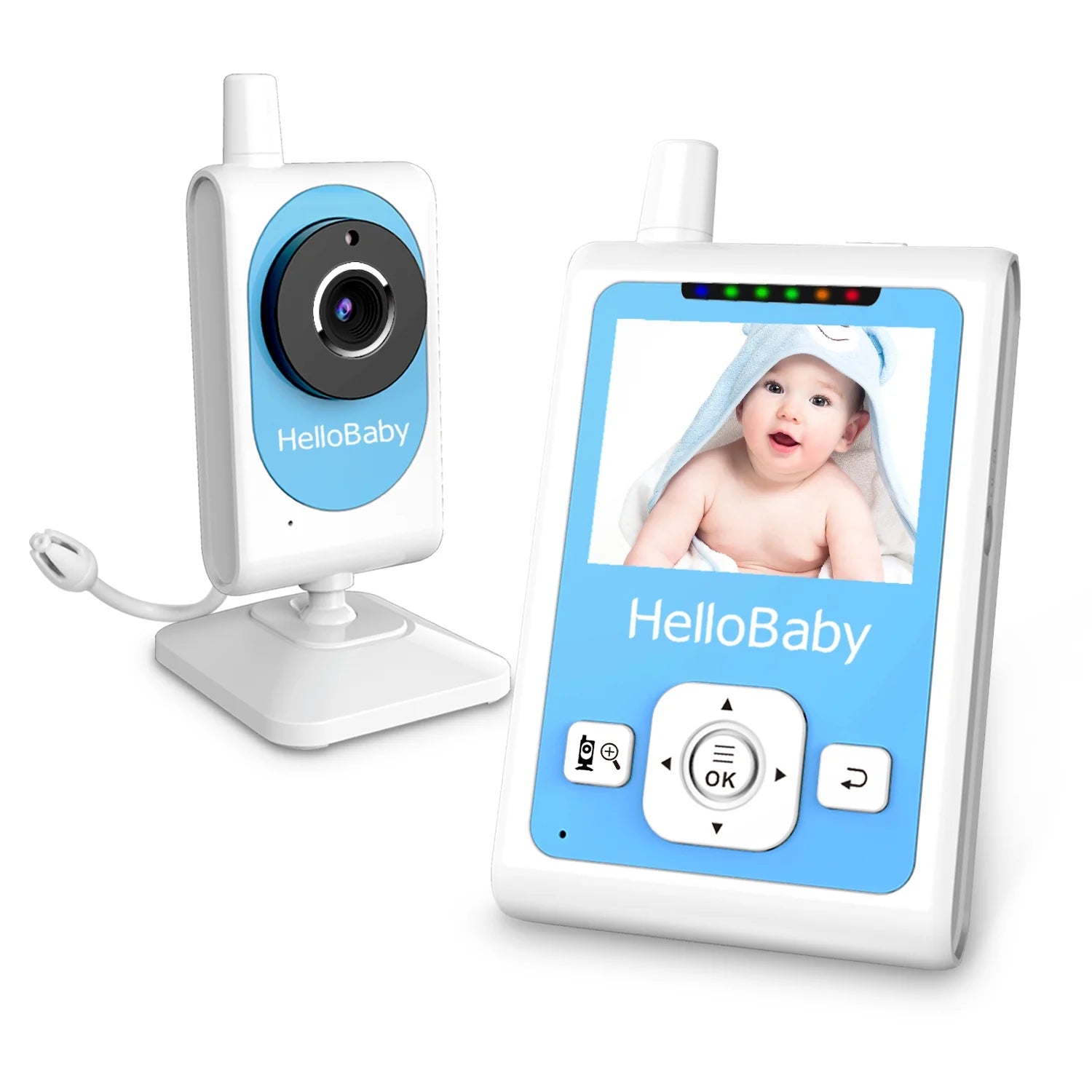 HelloBaby HB26 camera and dedicated parent display in an official manufacturer product image.