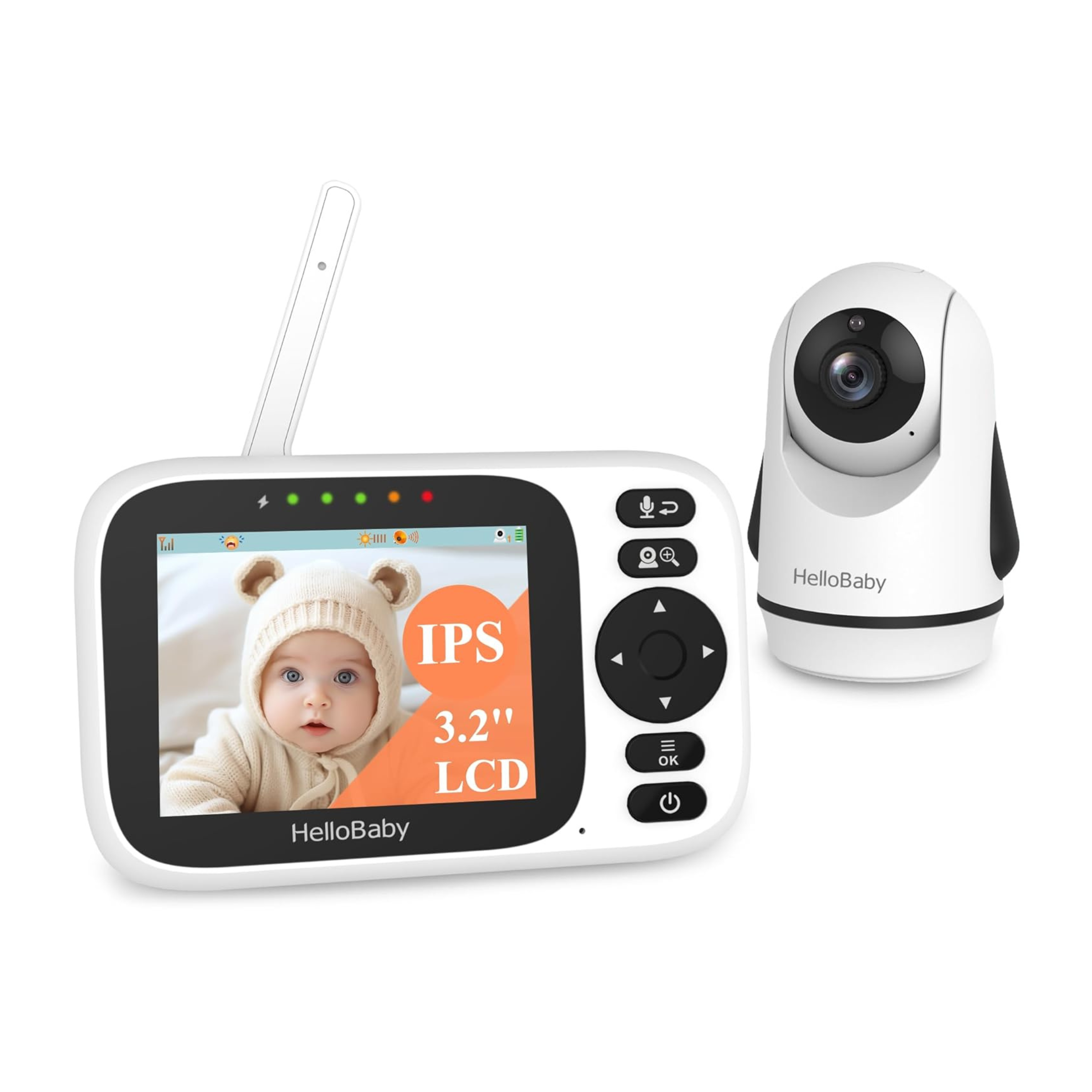HelloBaby HB6339 manufacturer listing image showing one camera beside a 3.2-inch parent display.