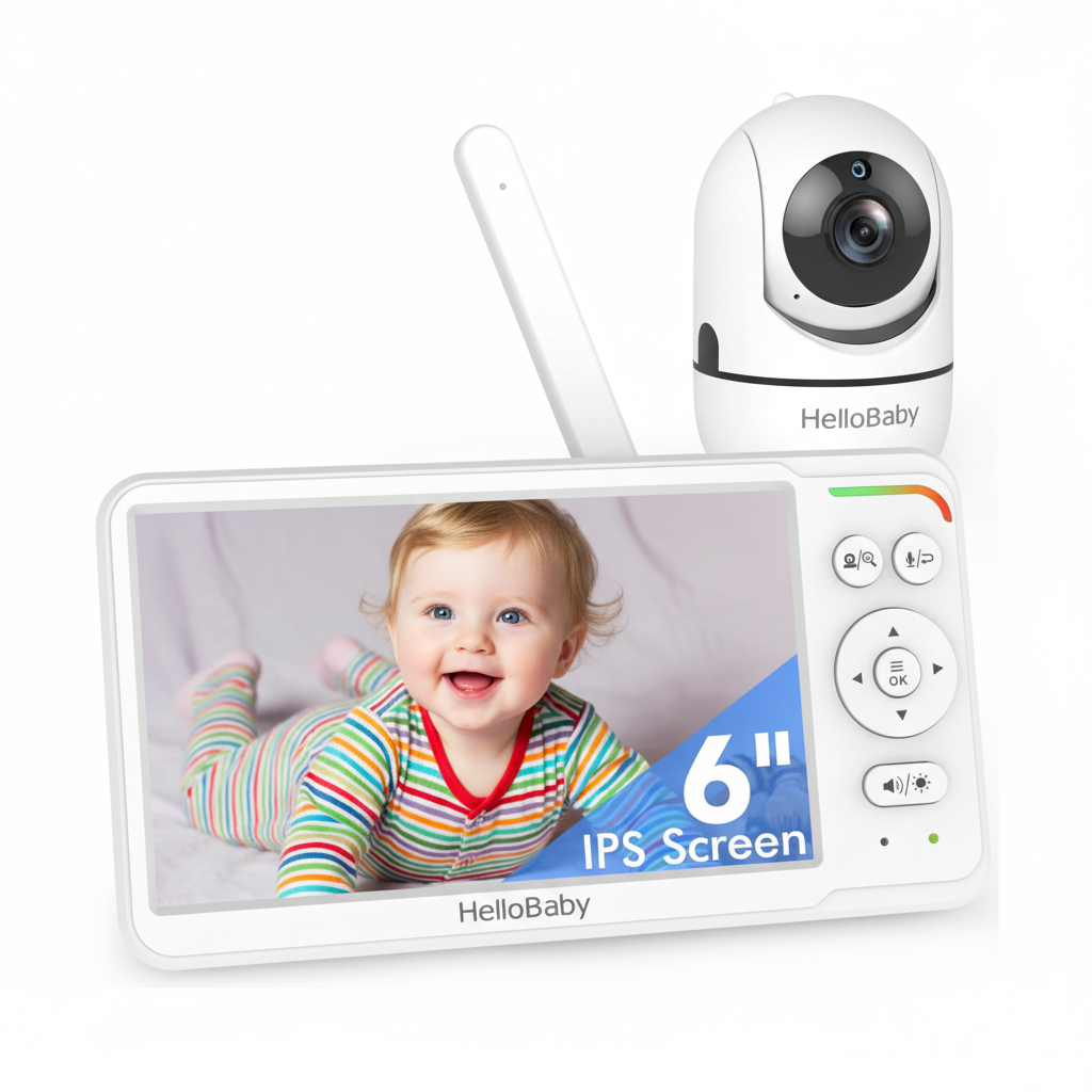HelloBaby HB6560 one-camera monitor kit rendering with a 6-inch parent screen and one camera.