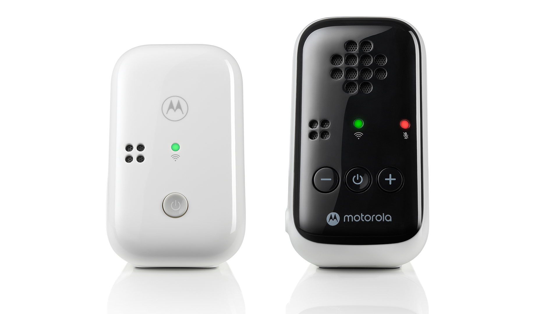 Motorola PIP10 baby unit and separate parent audio receiver shown in a clean-background manufacturer rendering.
