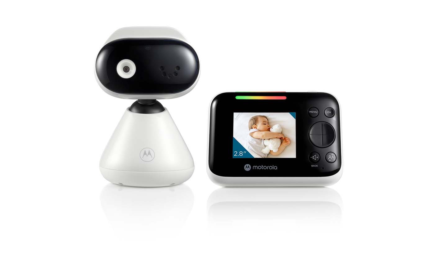 Motorola PIP1200 one-camera video monitor with its white camera and black-front handheld parent display in an official manufacturer rendering.