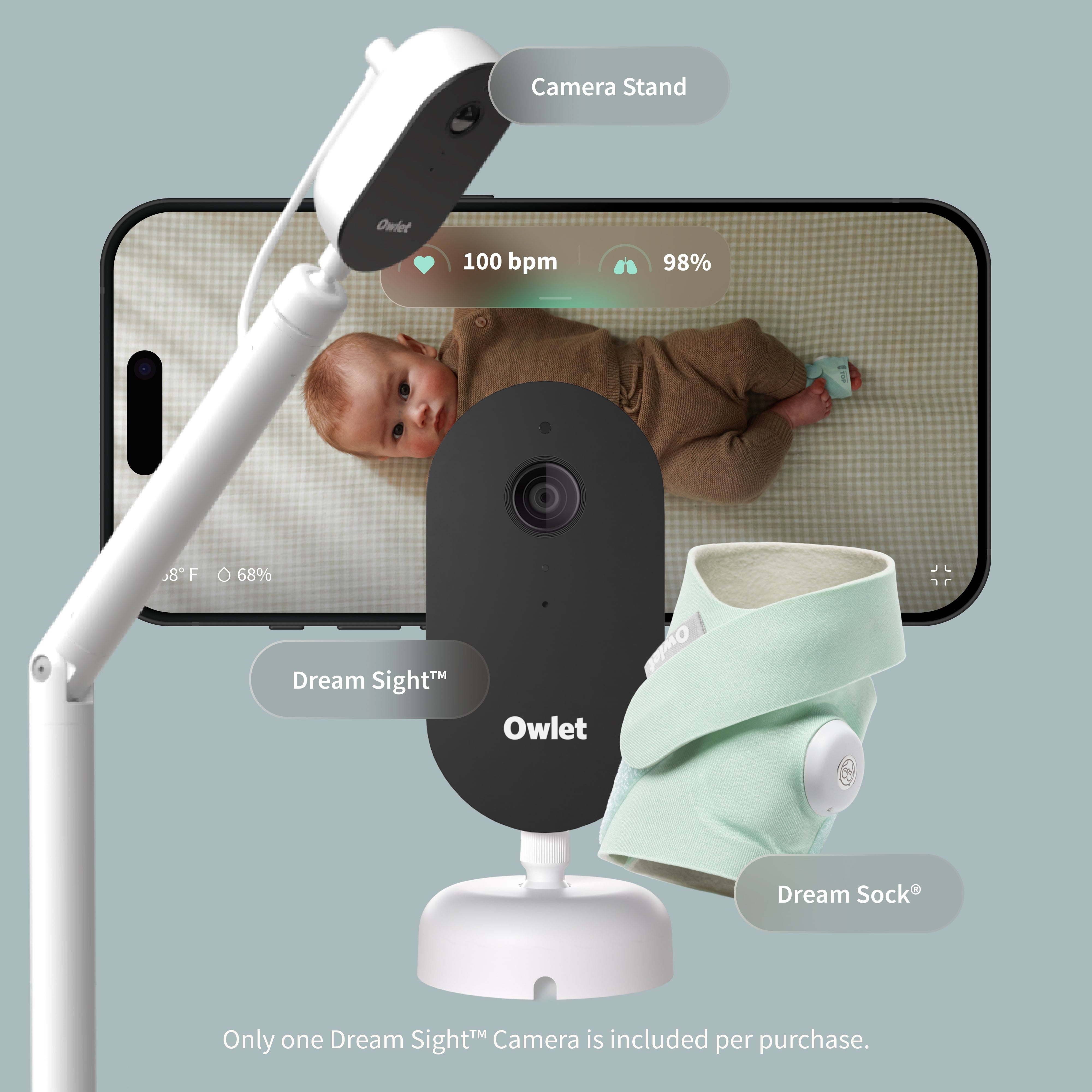 Owlet Dream Duo System with Floor Stand official U.S. product composite rendering.