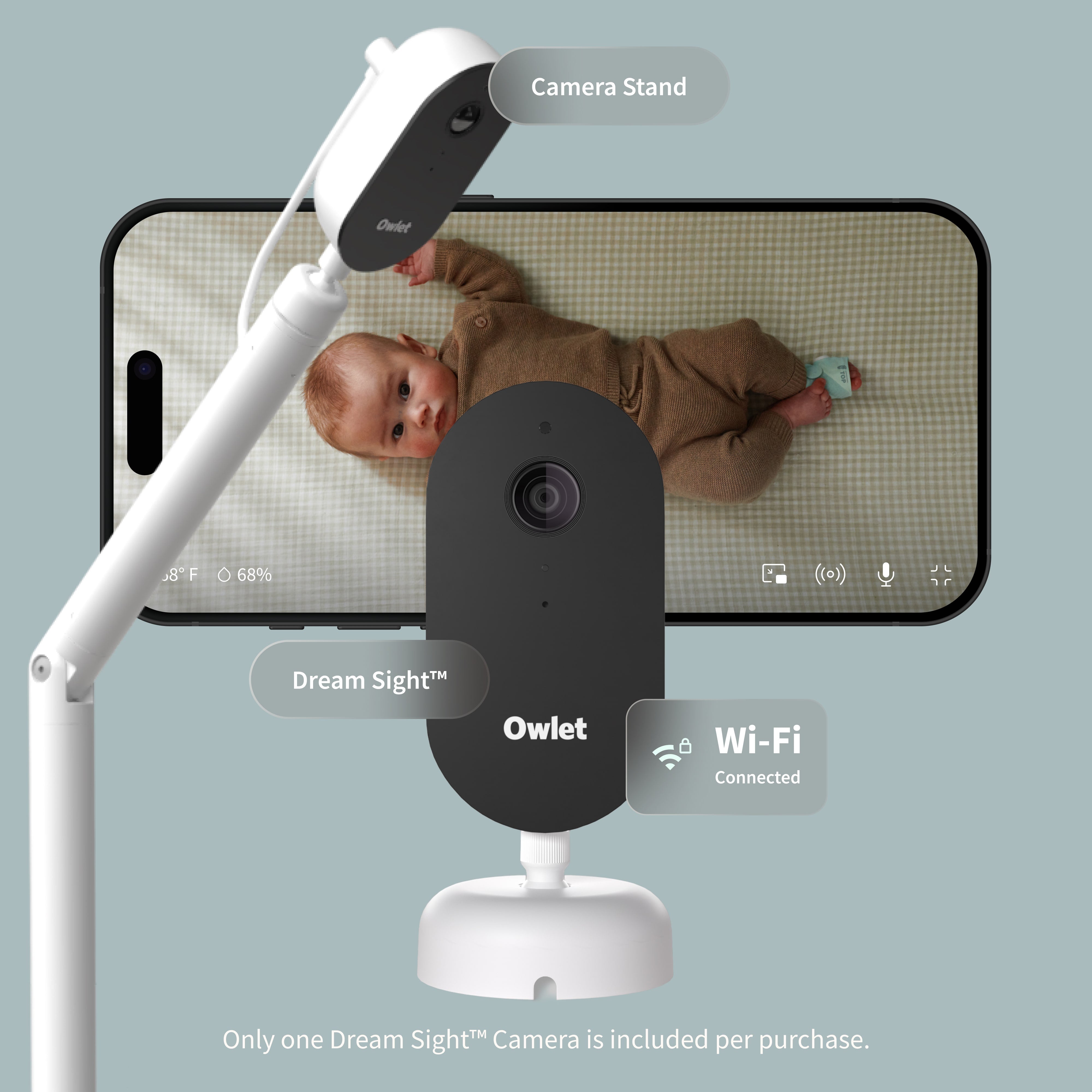 Owlet Dream Sight Camera with Floor Stand official U.S. product composite rendering.