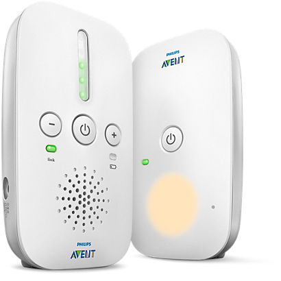 Philips Avent SCD502/10 DECT audio Parent Unit and matching Baby Unit in a clean-background manufacturer rendering.