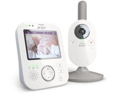 Philips Avent SCD843/37 dedicated video Parent Unit and matching camera in an exact-model white-background manufacturer rendering.