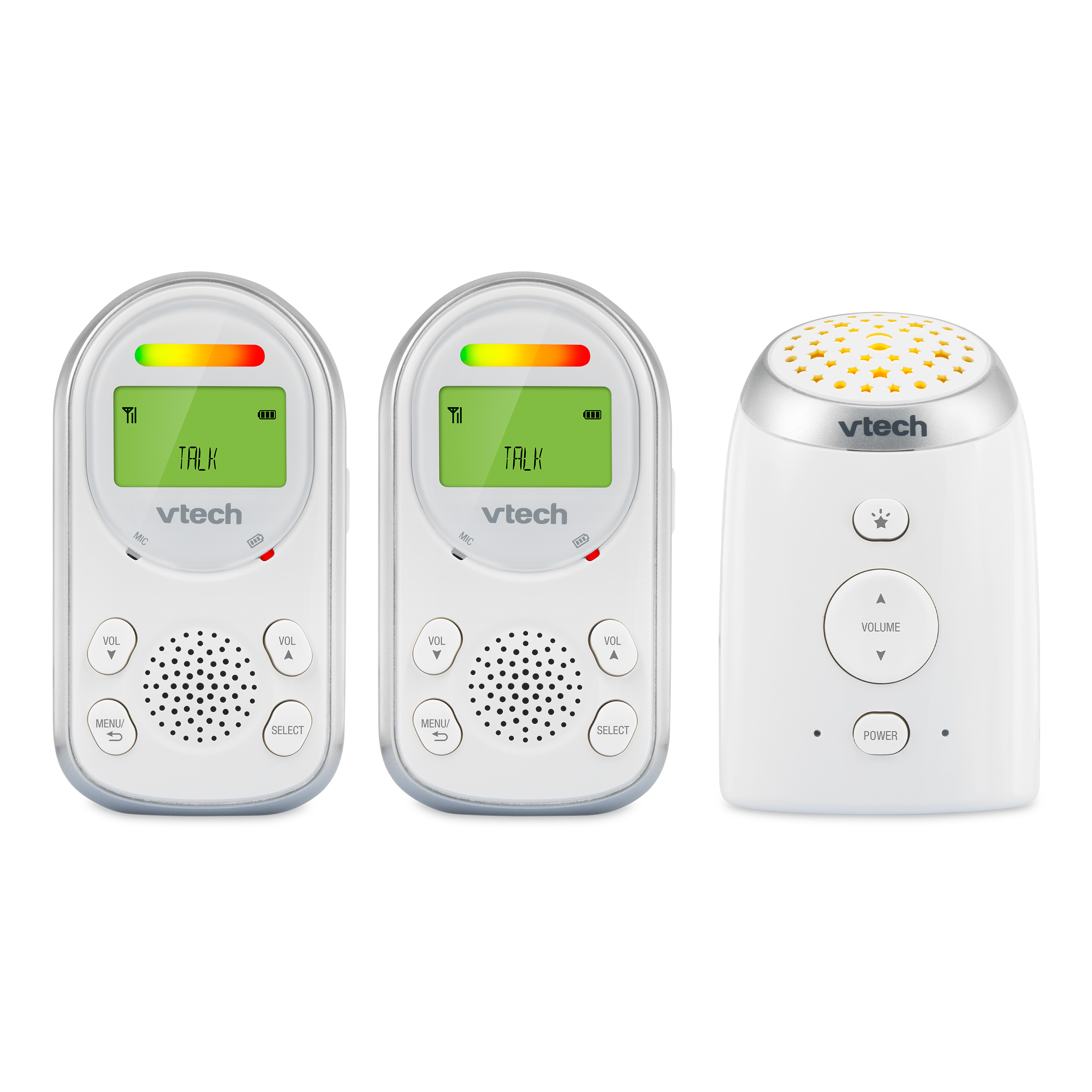 VTech TM8212-2 render showing two Parent Units and one Baby Unit.