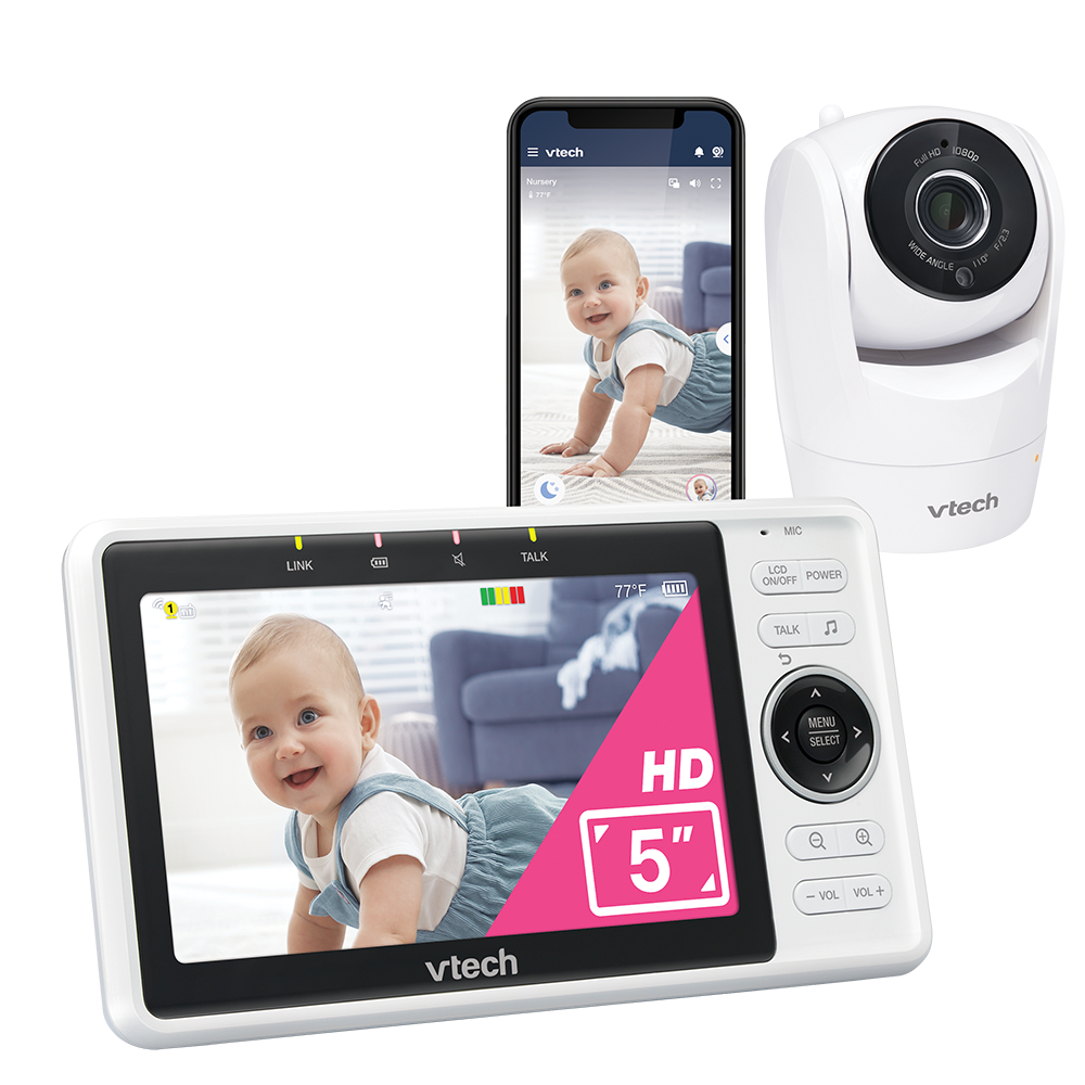 VTech VM901HD parent viewer and one matching camera in an official manufacturer rendering.